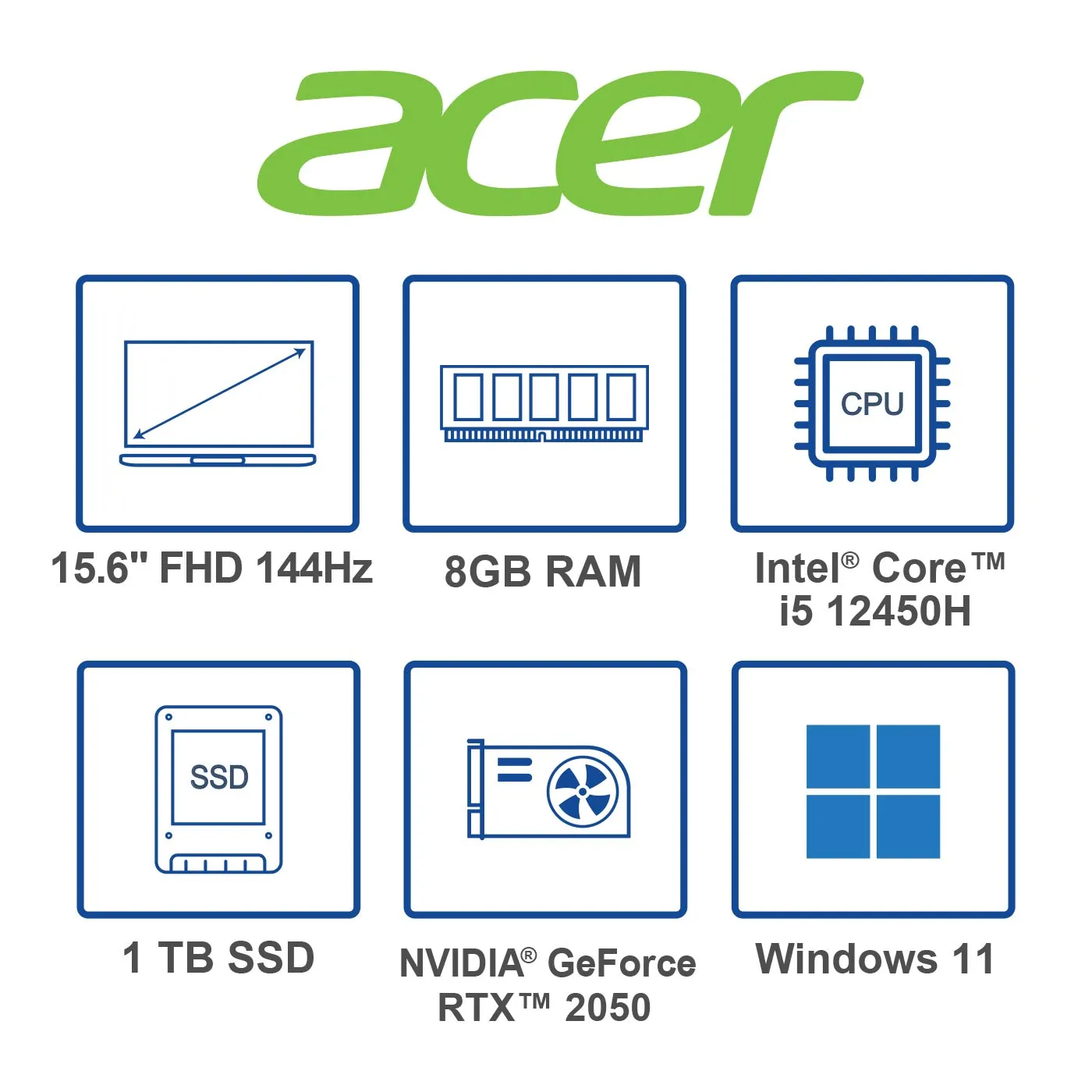 Computador Portátil Gamer ACER NITRO 15.6" Pulgadas 55QH Intel Core i5 - RAM 8GB - Disco SSD 1TB - Negro