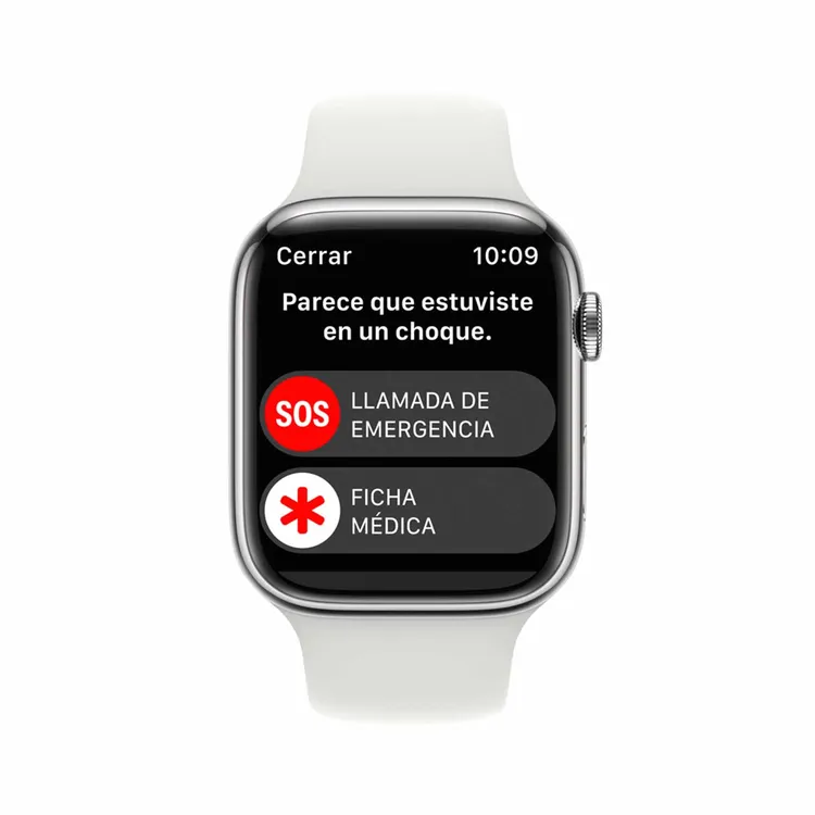 Apple Watch Series 8 GPS + Cellular de 45 mm Caja de Acero Inoxidable en Plata, Correa Deportiva Blanca