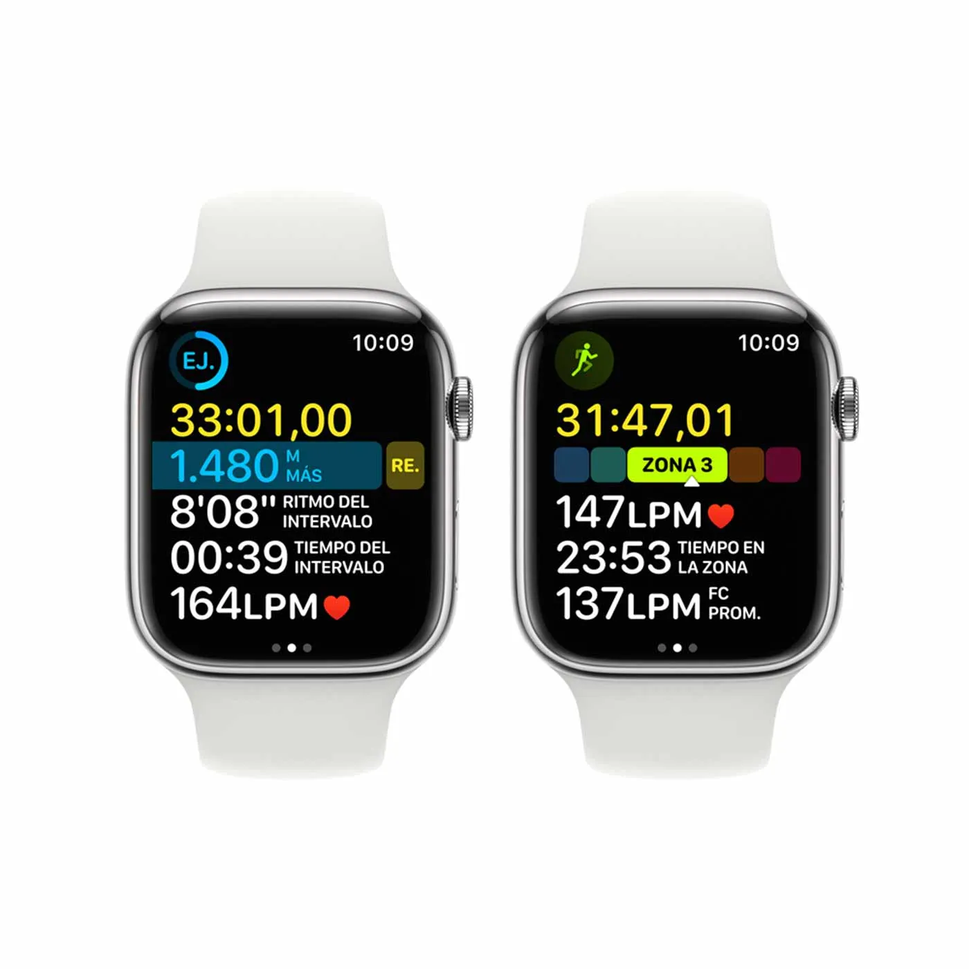 Apple Watch Series 8 GPS + Cellular de 45 mm Caja de Acero Inoxidable en Plata, Correa Deportiva Blanca