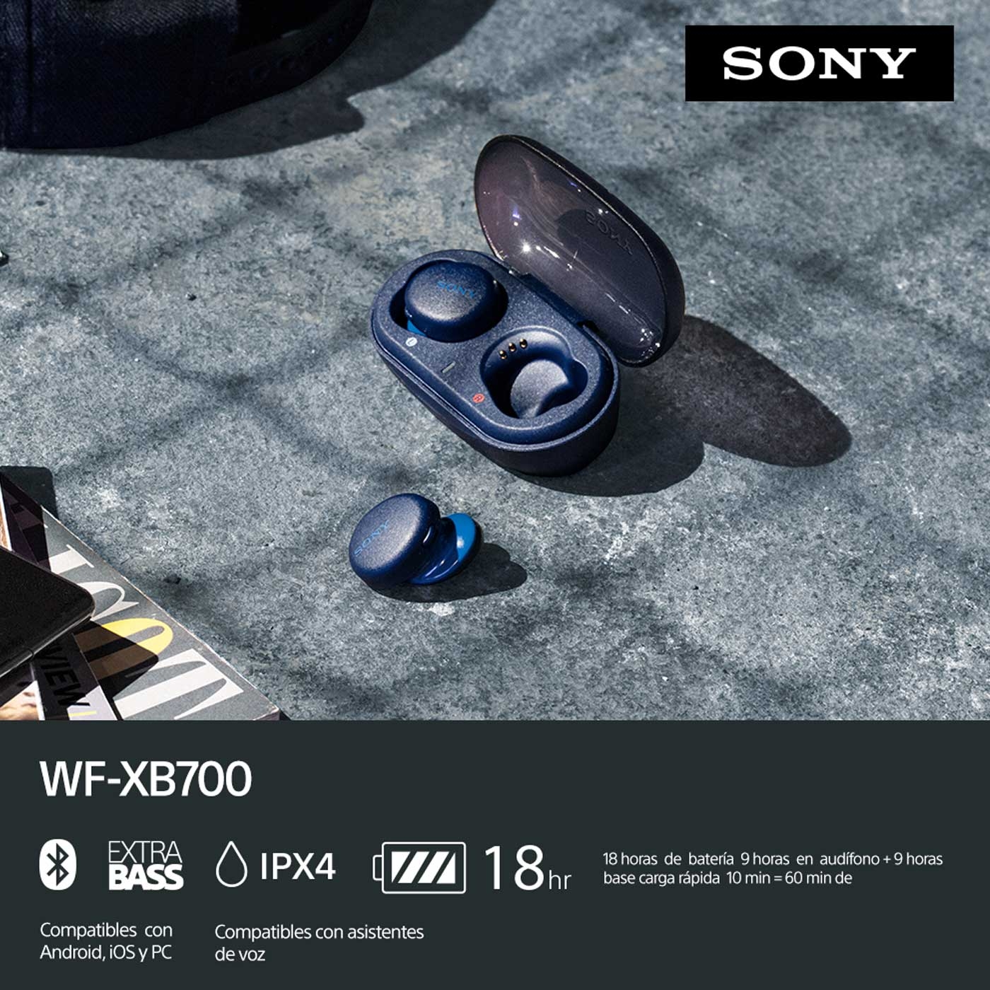 Audífonos SONY Inalámbricos Bluetooth In Ear WF-XB700 Negro