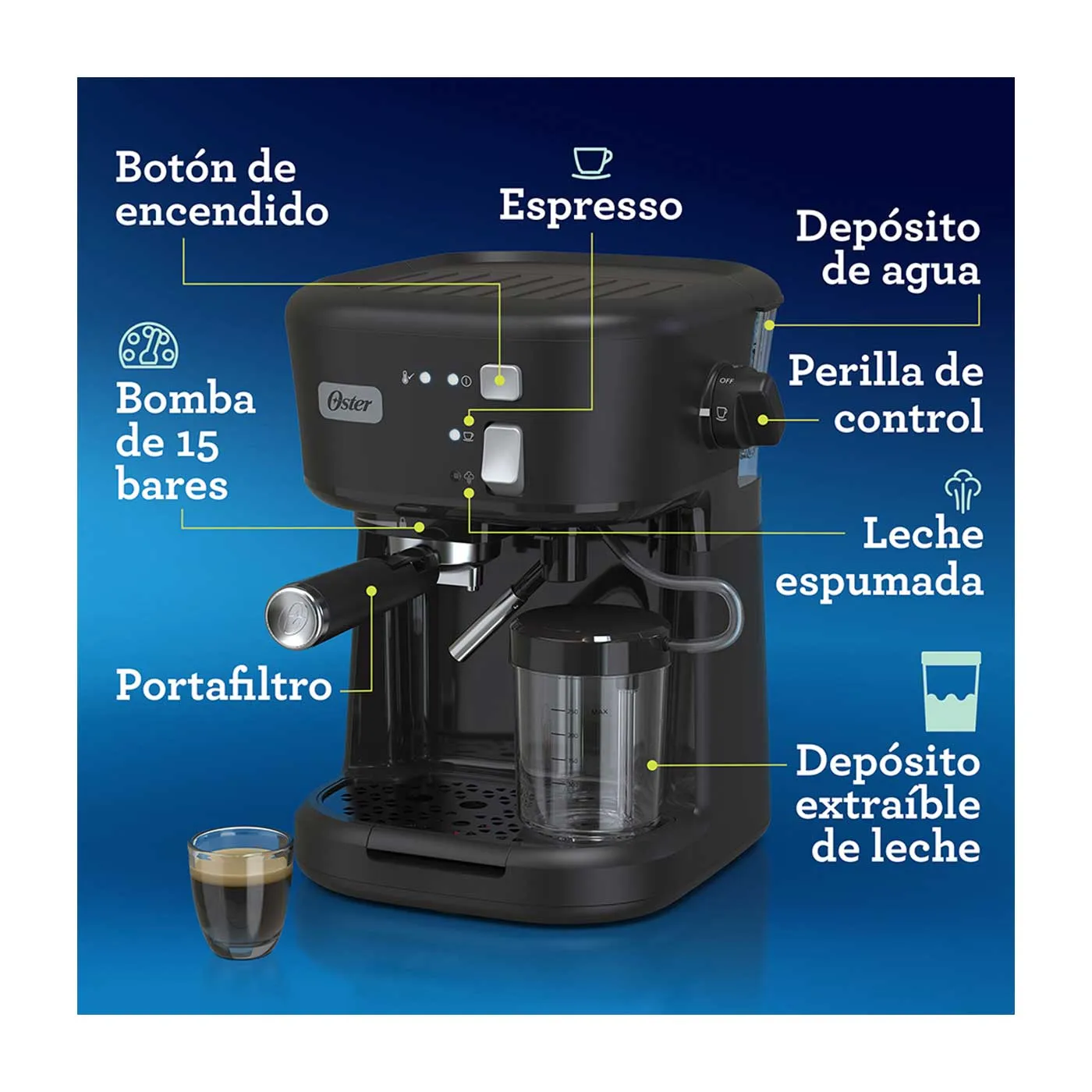 Cafetera para espresso y Capuccino Oster BVSTEM5501B