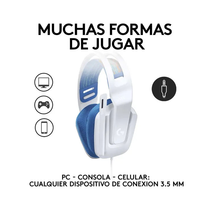 Audífonos de Diadema LOGITECH G Alámbrica Gaming Blanco para PC, Xbox One|Series X|S, PS4|PS5, Nintendo Switch y Celulares G335