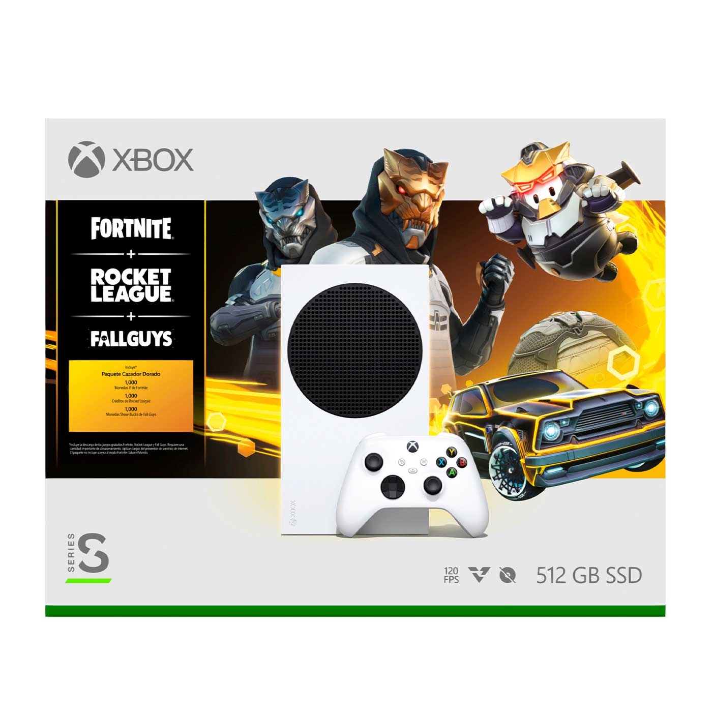 Consola XBOX Series S + 1 Control Inalámbrico + Paquete de 3 Juegos Digitales <br/>Fortnite, Rocket League y Fall Guys