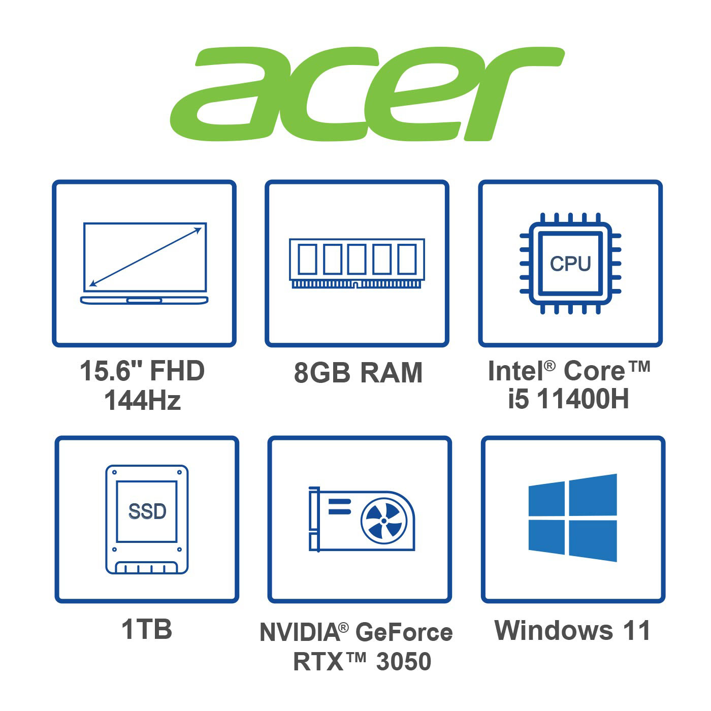 Computador Portátil Gamer ACER NITRO 15.6" Pulgadas 513J Intel Ci5 - RAM 8GB - Disco SSD 1TB - Negro