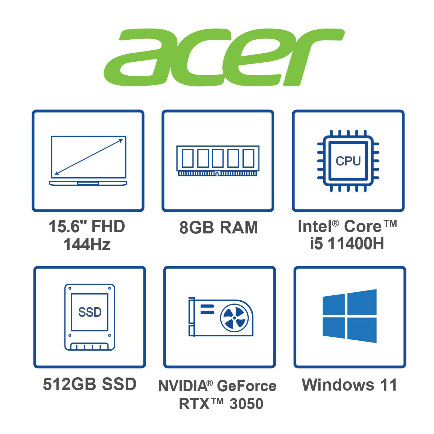 Computador Portátil Gamer ACER NITRO 15.6" Pulgadas 53E7 Intel Ci5 - RAM 8GB - Disco SSD 512GB - Negro