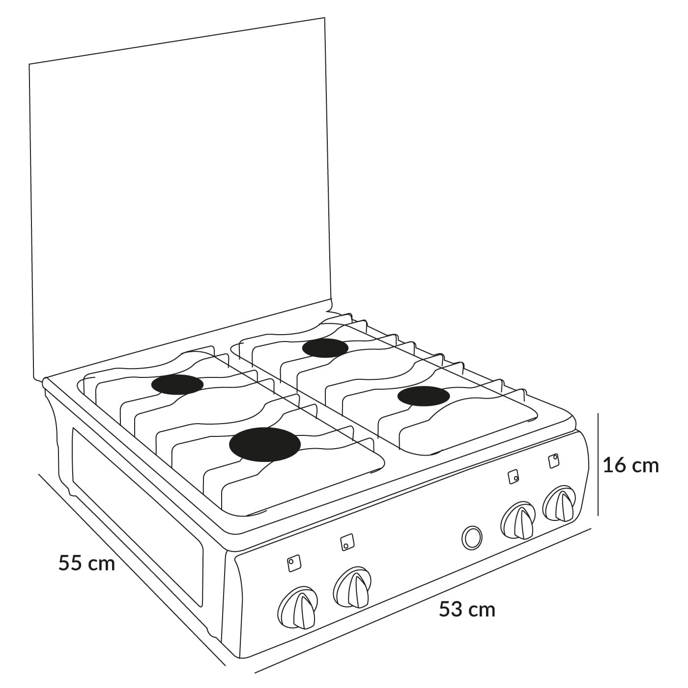 Estufa de Mesa SUPERIOR 4 Puestos Gas Natural 7054-1 Negro