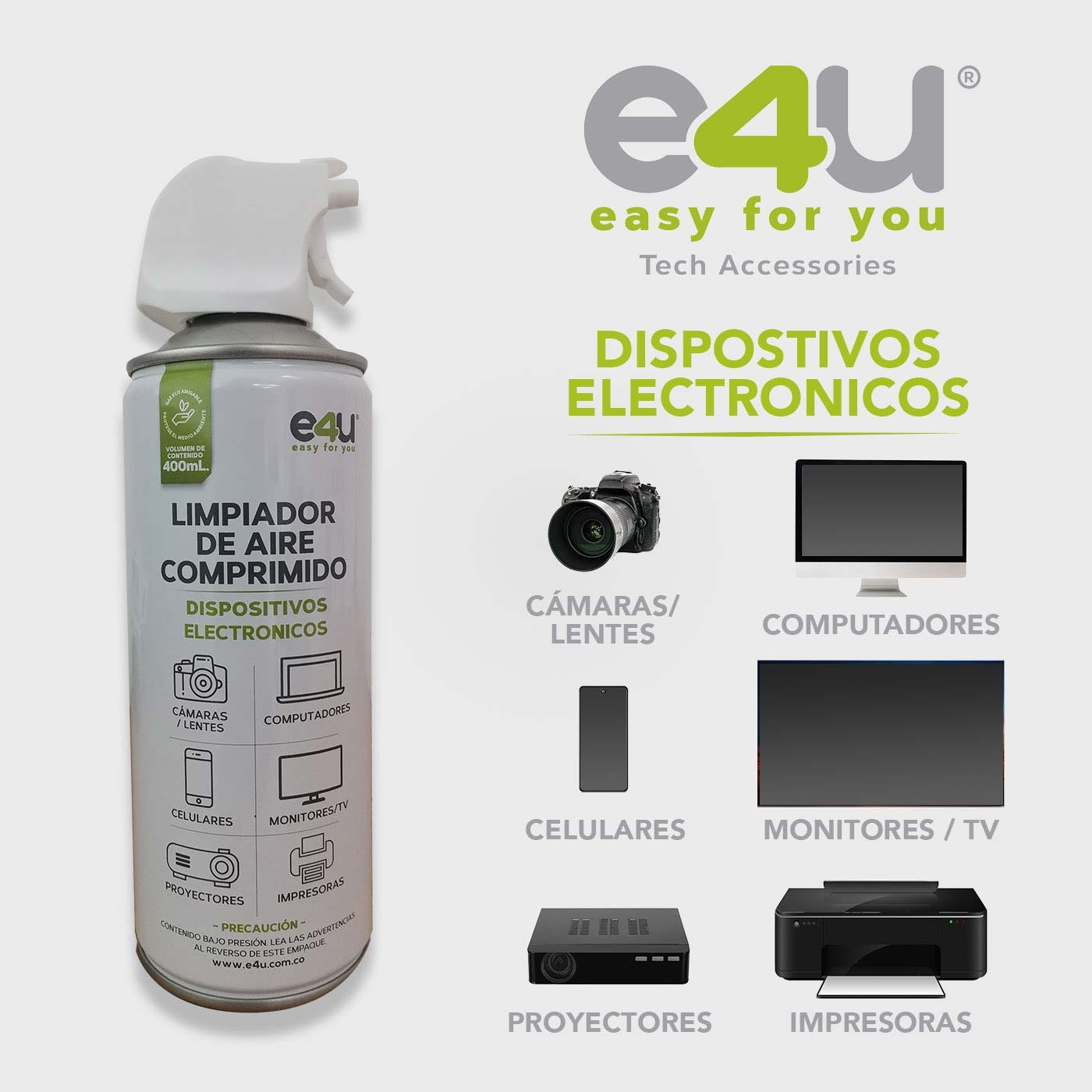 Limpiador E4U de Aire Comprimido para Dispositivos Electrónicos.