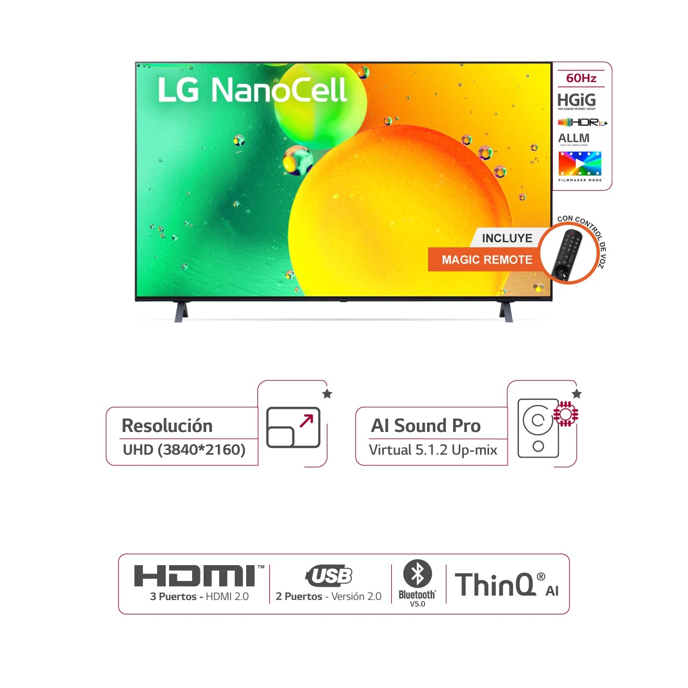 TV LG 50 Pulgadas 126 cm 50NANO75SQA 4K-UHD NanoCell Smar