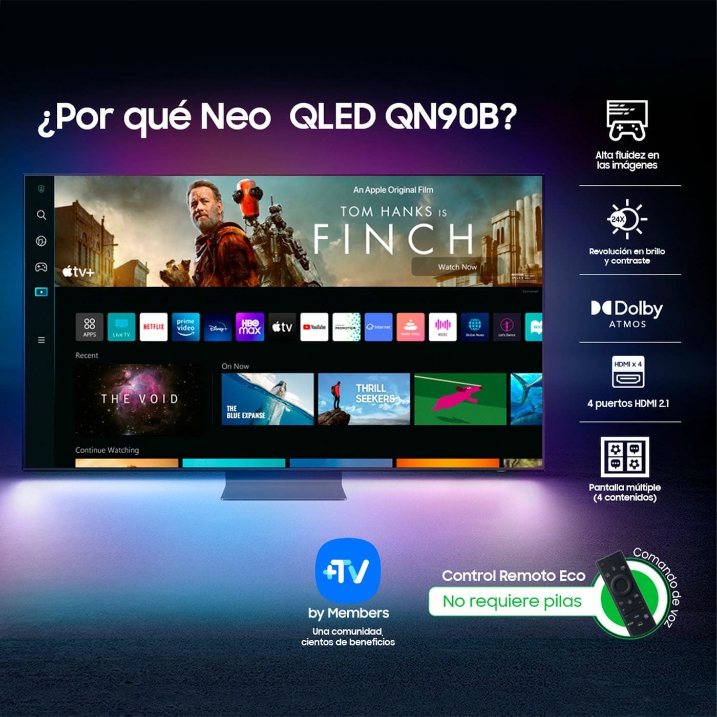 TV SAMSUNG 55" Pulgadas 139.7 cm QN55QN90BA 4K-UHD NEO QLED MINI LED Smart TV