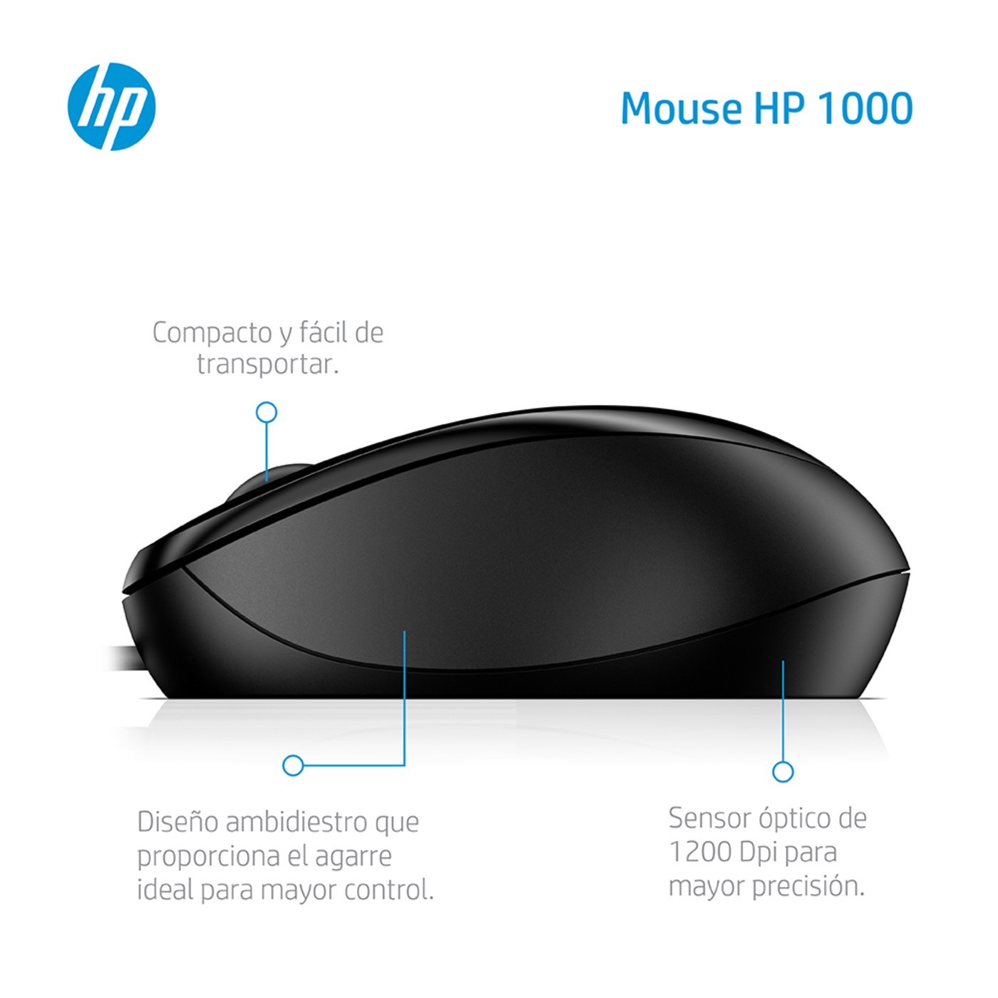 Mouse HP Alámbrico Óptico 1000 Negro