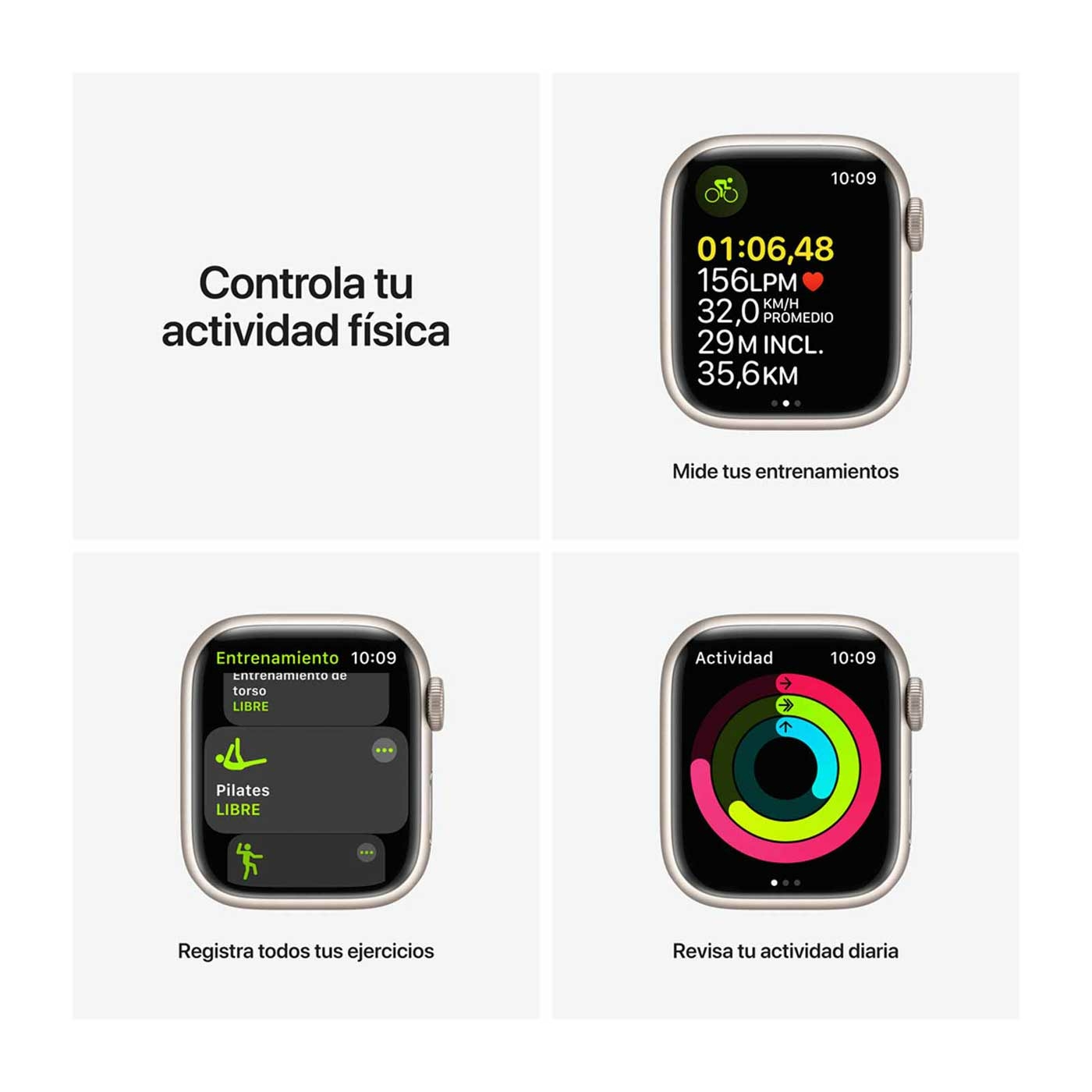 Apple Watch Series 7 + Cellular de 41 mm Caja de Aluminio en Blanco Estelar, Correa Deportiva Blanco Estelar