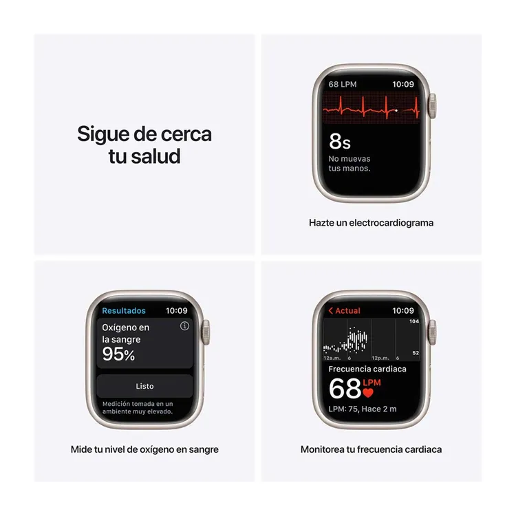 Apple Watch Series 7 de 41 mm Caja de Aluminio en Blanco Estelar, Correa Deportiva Blanco Estelar