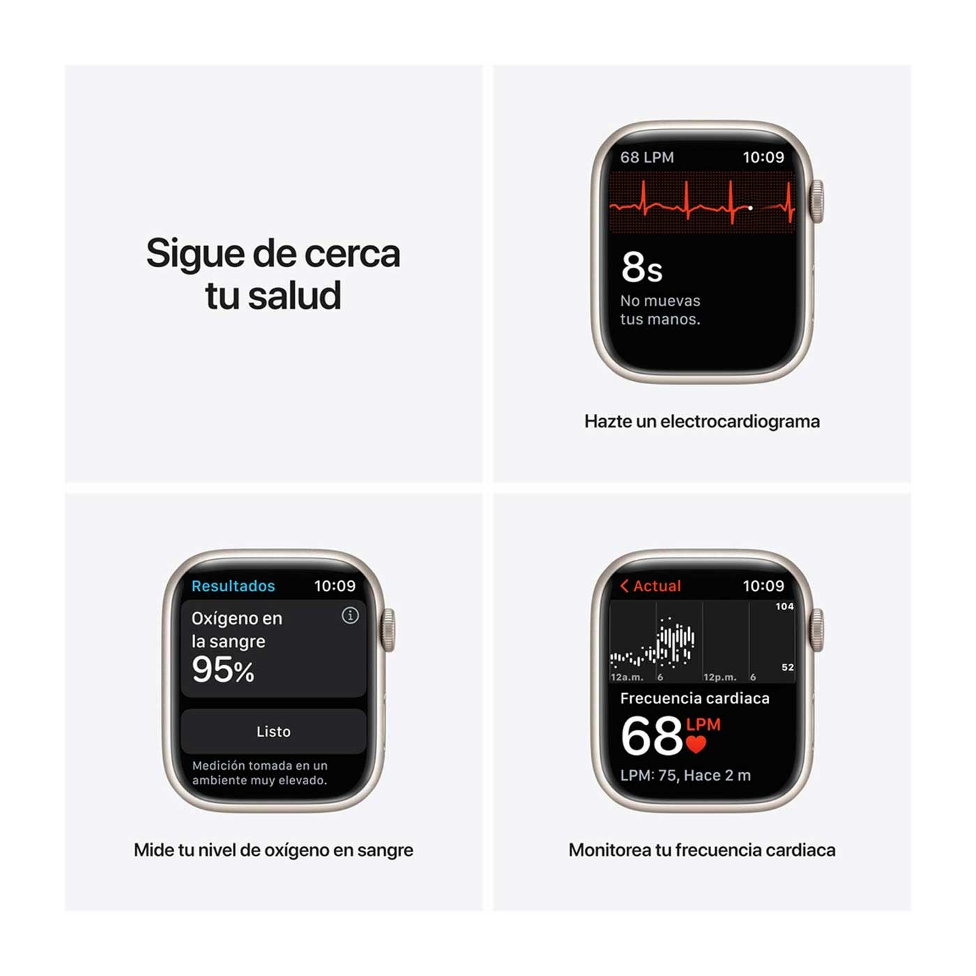 Apple Watch Series 7 de 45 mm Caja de Aluminio en Blanco Estelar, Correa Deportiva Blanco Estelar