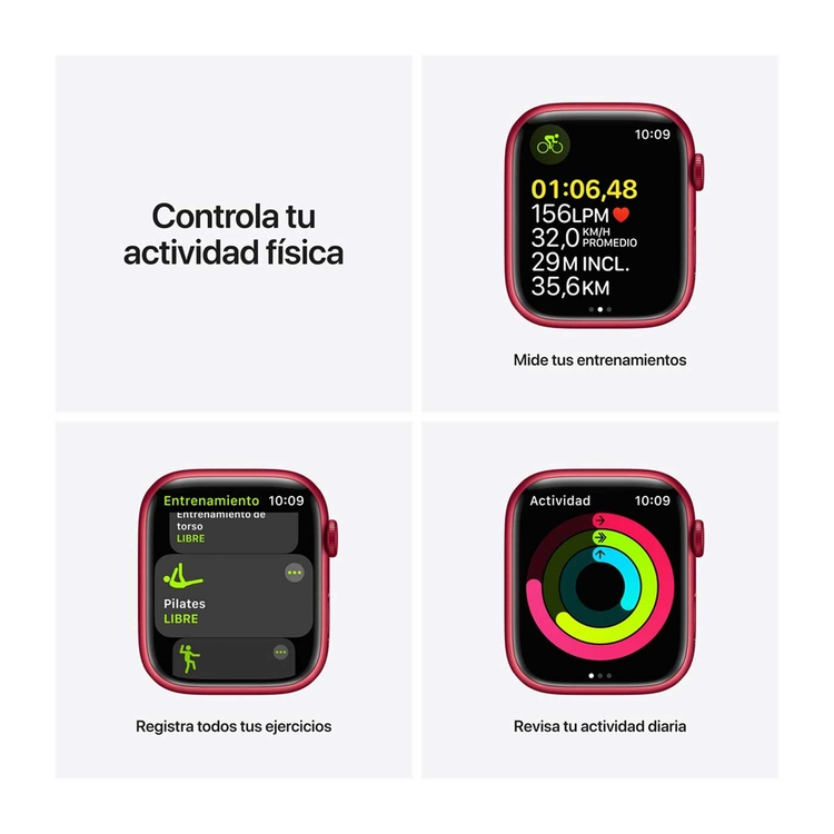 Apple Watch Series 7 de 45 mm Caja de Aluminio en Roja, Correa Deportiva Roja