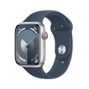 Apple Watch Series 9 GPS + Cellular de 45 mm Caja de Aluminio en Plata, Correa Deportiva Azul Tempestad Talla S|M - 