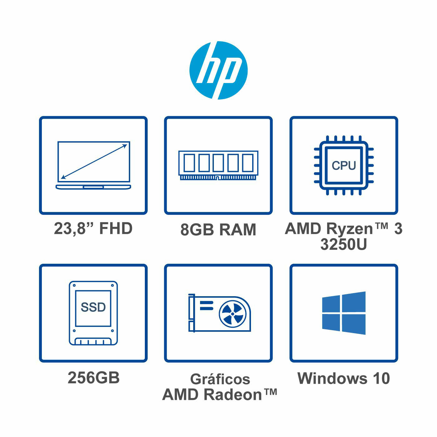 Computador All in One HP 21.5" Pulgadas dd0014la - AMD Athlon Silver - RAM 4GB - Disco SSHD 1 TB + 256 GB - Negro