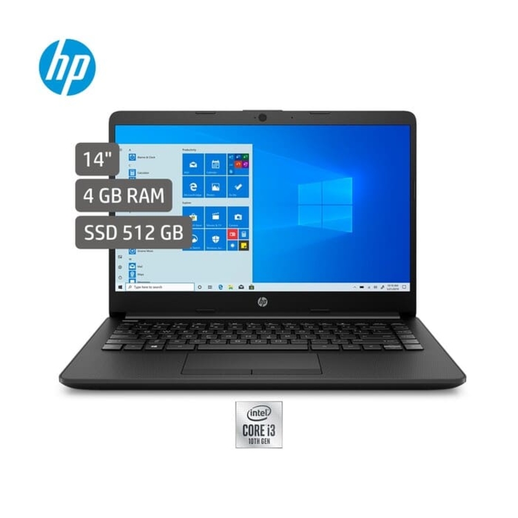 Computador Portátil HP 14" Pulgadas 14-cf3034la Intel Core i3- 4 GB RAM- Disco Estado Sólido 512GB-Negro