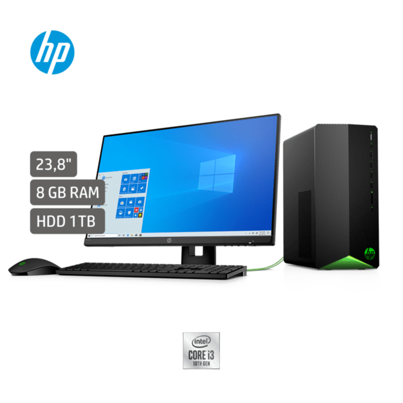 Computador PC Gaming HP 23,8" TG01-107bla Intel Core i3- 8 GB RAM- Disco Duro 1TB-Negro