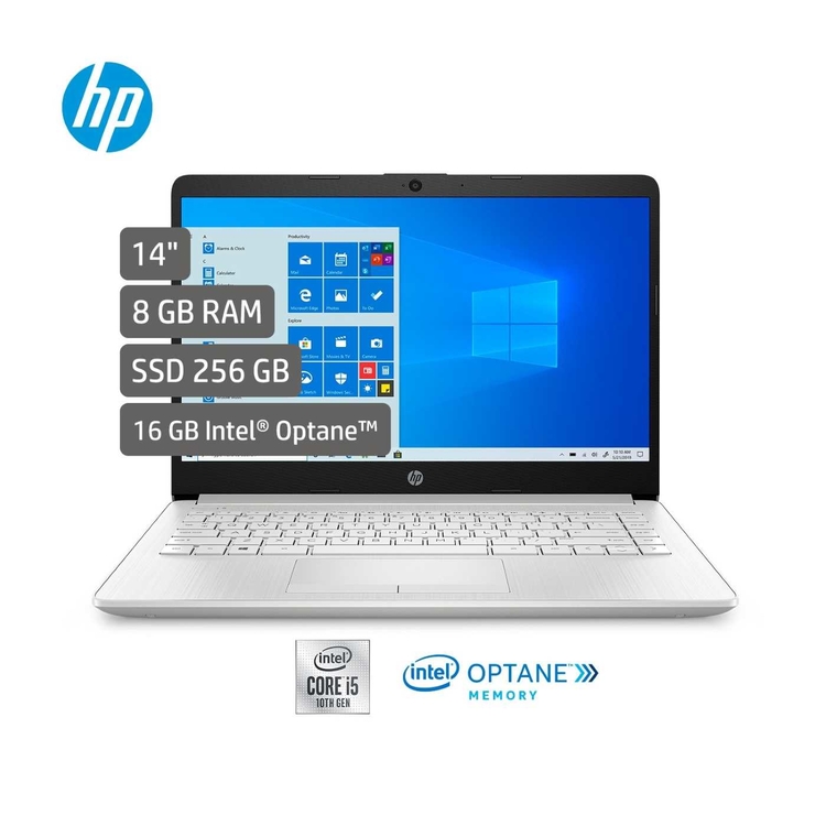 Computador Portatil HP 14" Pulgadas 14-cf2055la Intel Core i5- 8 GB RAM- Disco Estado Sólido 256GB + 16GB Optane-Plata
