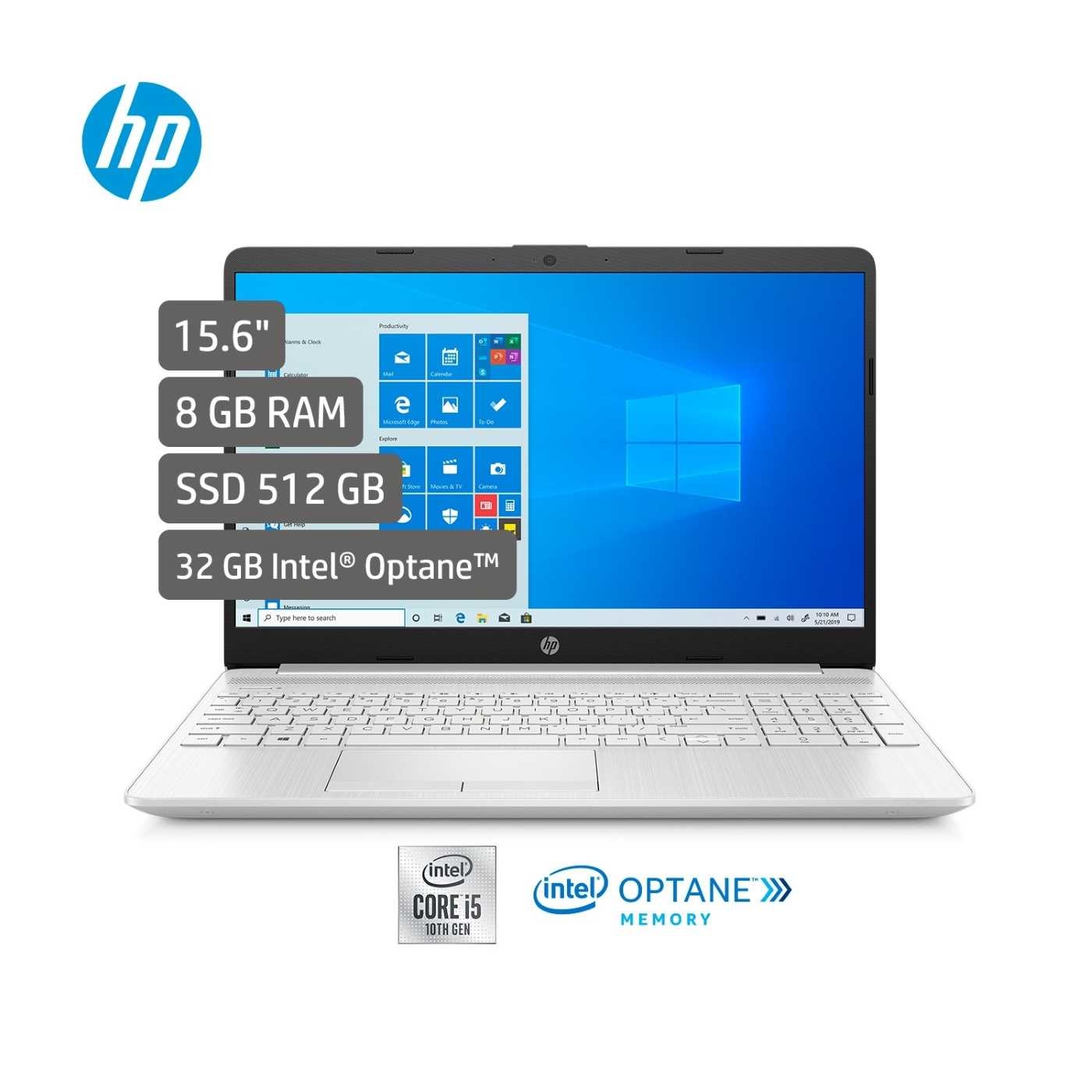 Computador Portatil HP 15,6" Pulgadas 15-dw1053la Intel Core i5- 8 GB RAM- Disco Estado Sólido 512GB + 32GB Optane-Plata