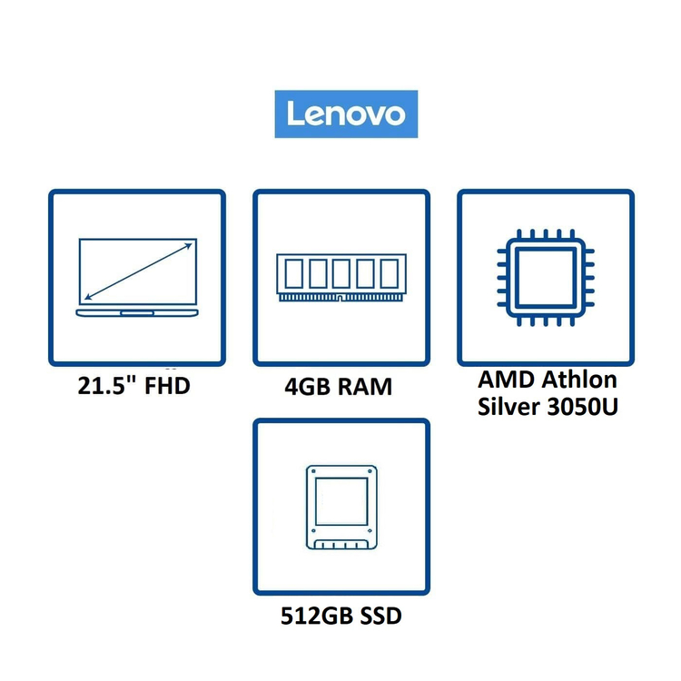 Computador All In One LENOVO 21,5" Pulgadas AIO 3 AMD Athlon - RAM 4GB - Disco SSD 512GB - Negro