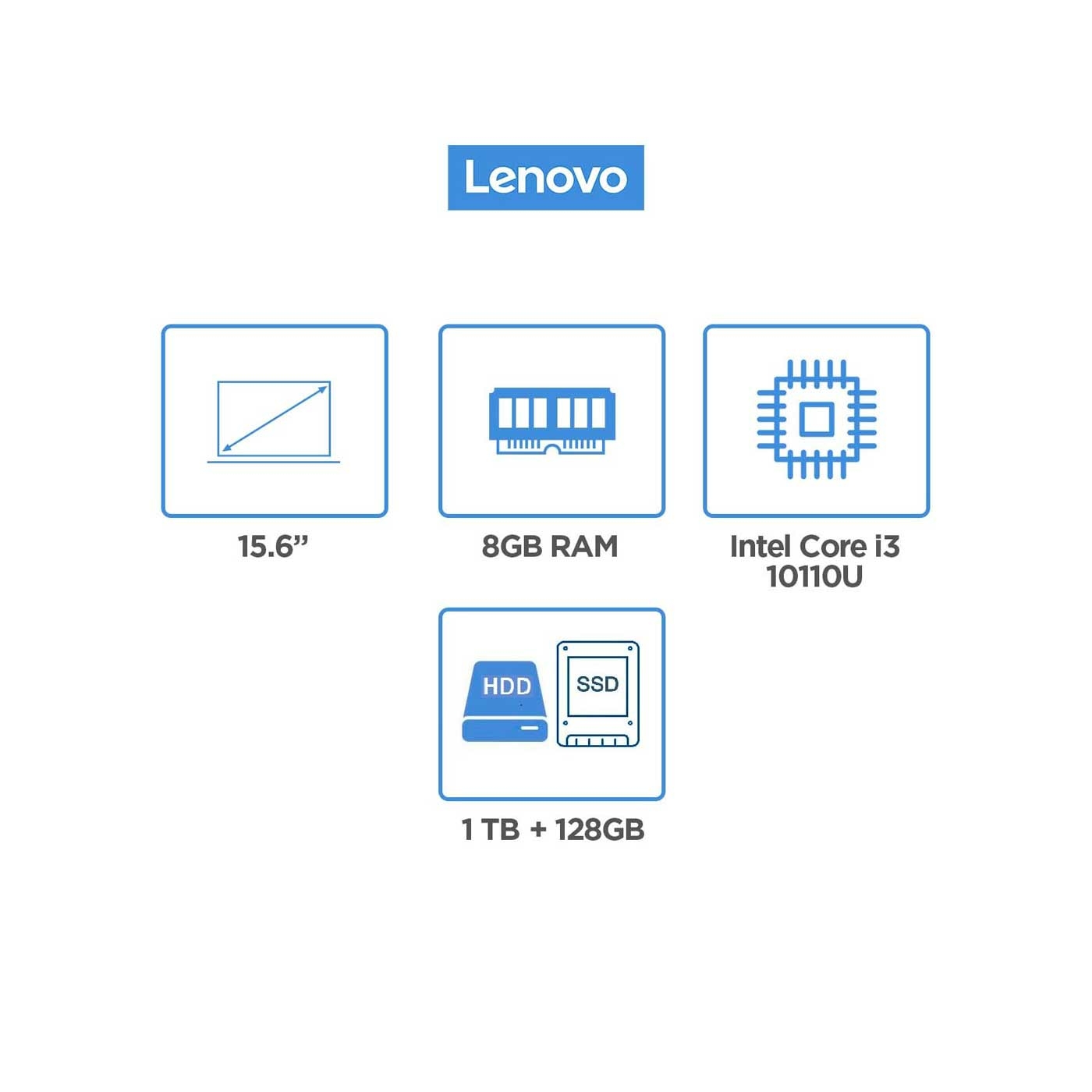 Computador Portátil LENOVO 15,6" Pulgadas IdeaPad 3 - Intel Core i3 - RAM 8GB - Disco SSHD 1TB 128GB - Gris