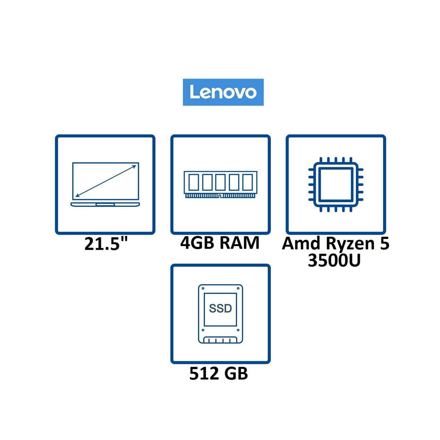 Computador All In One LENOVO 21,5" Pulgadas AIO 3 - AMD Ryzen 5 - RAM 4GB - Disco SSD 512GB - Negro