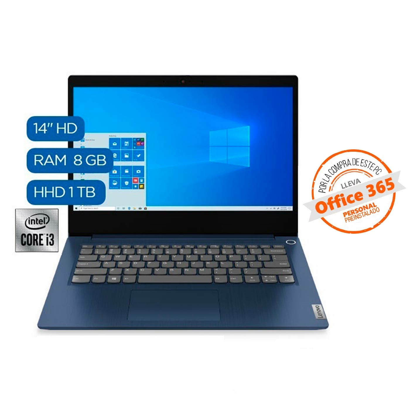 Computador Portátil LENOVO 14 Pulgadas IdeaPad 3 - Intel Core i3 - RAM 8GB  - Disco HDD 1TB - Azul