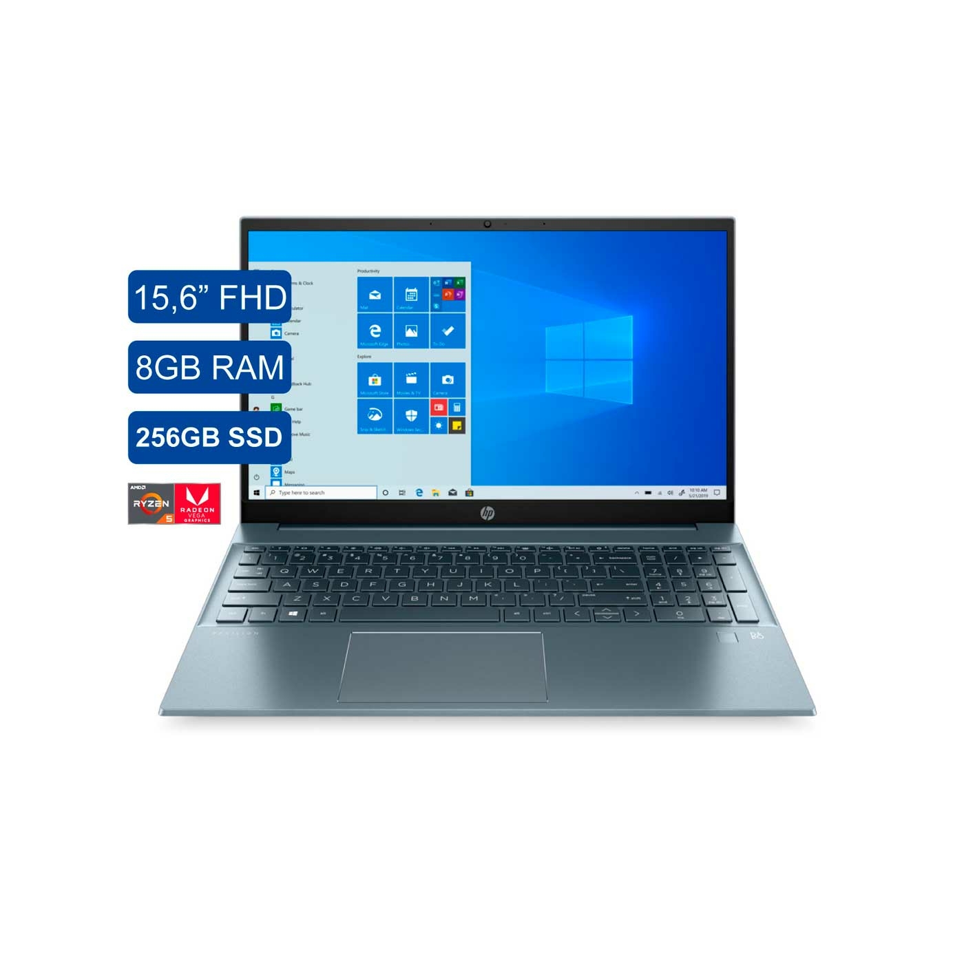 Computador Portátil HP 15,6" Pulgadas eh0008 - AMD Ryzen 5 - RAM 8GB - Disco SSD 256 GB - Azul