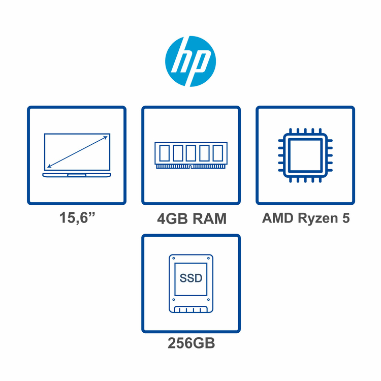 Computador Portátil HP 15,6" Pulgadas ef1017 - AMD Ryzen 5 - RAM 4GB - Disco SSD 256 GB - Negro