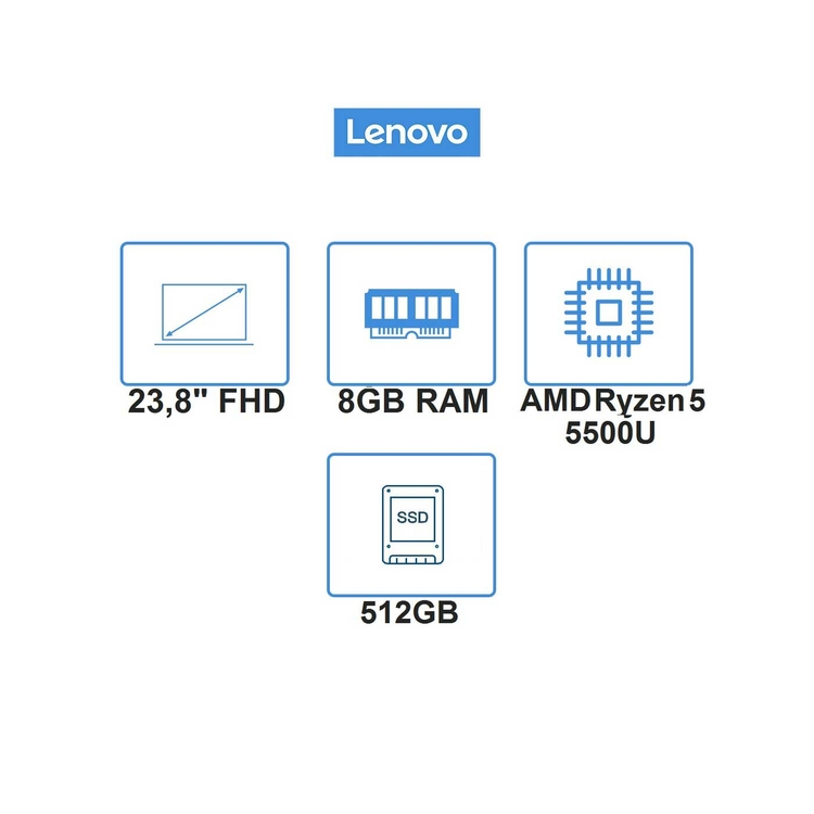 Computador All In One LENOVO 23,8" Pulgadas AIO 3 - AMD Ryzen 5 - RAM 8GB - Disco SSD 512GB - Blanco