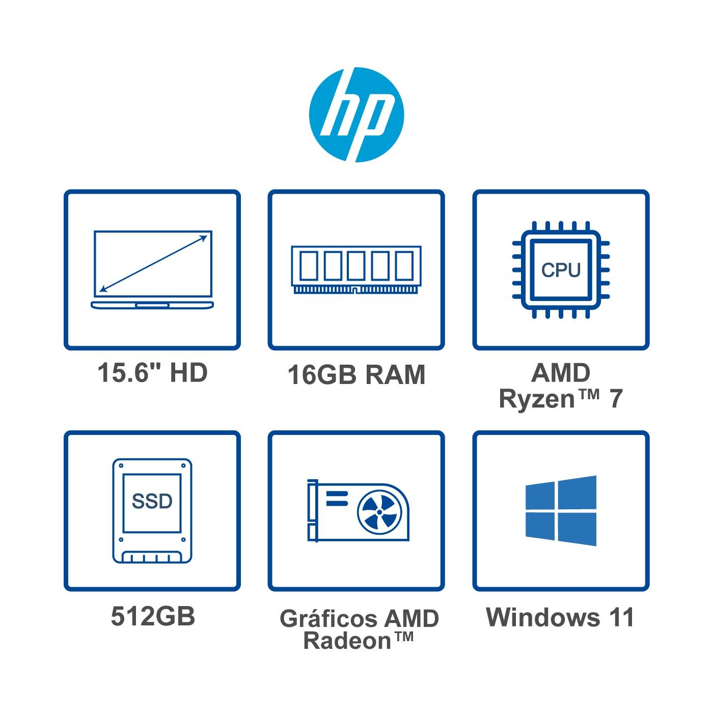 Computador Portátil HP 15.6" Pulgadas ef2500la - AMD Ryzen 7 - RAM 16GB - Disco SSD 512 GB - Dorado