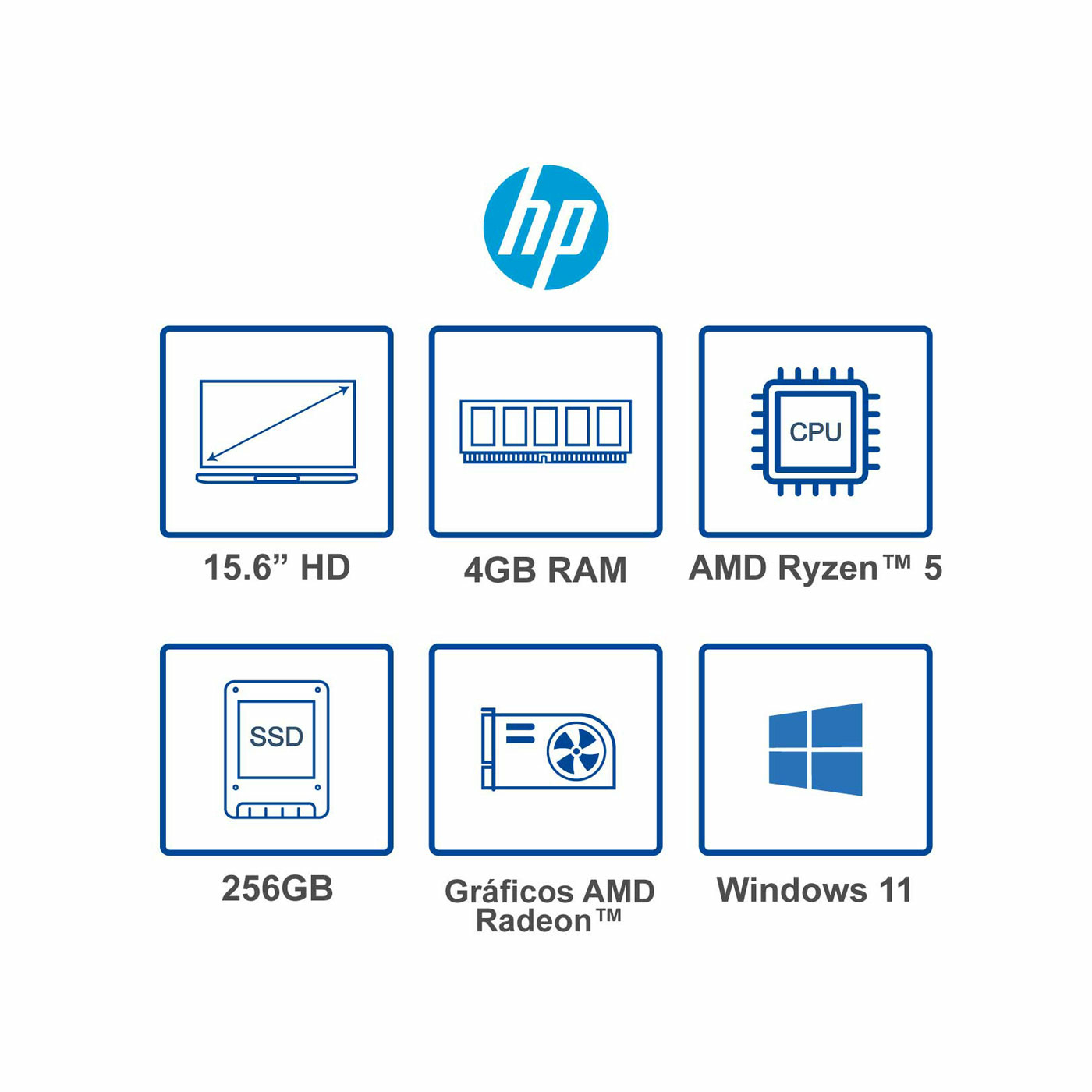 Computador Portátil HP 15.6" Pulgadas ef2508la - AMD Ryzen 5 - RAM 4GB - Disco SSD 256 GB - Negro