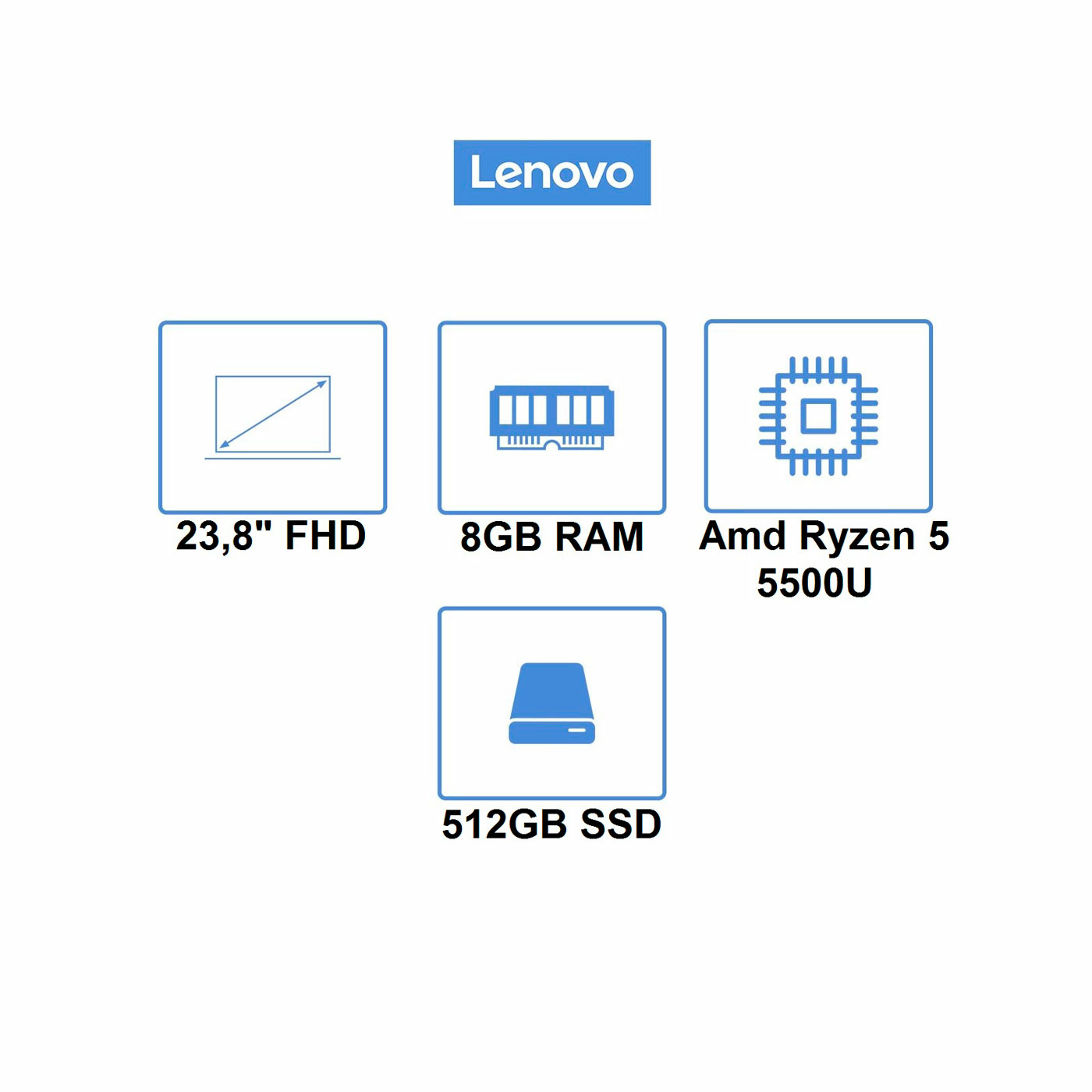 Computador All In One LENOVO 23.8" Pulgadas AIO 3 - AMD Ryzen 5 - RAM 8GB - Disco SSD 512GB - Blanco