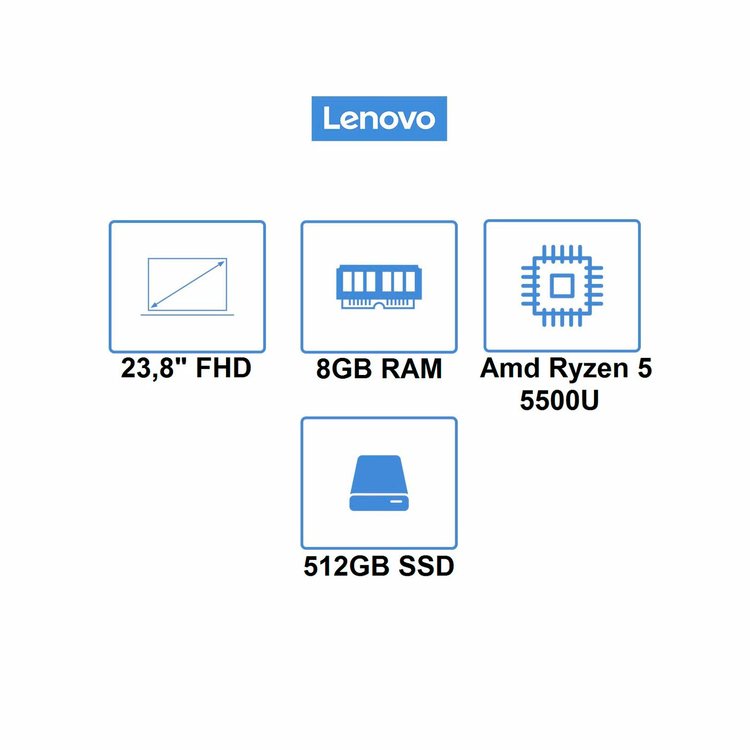 Computador All In One LENOVO 23.8" Pulgadas AIO 3 - AMD Ryzen 5 - RAM 8GB - Disco SSD 512GB - Blanco