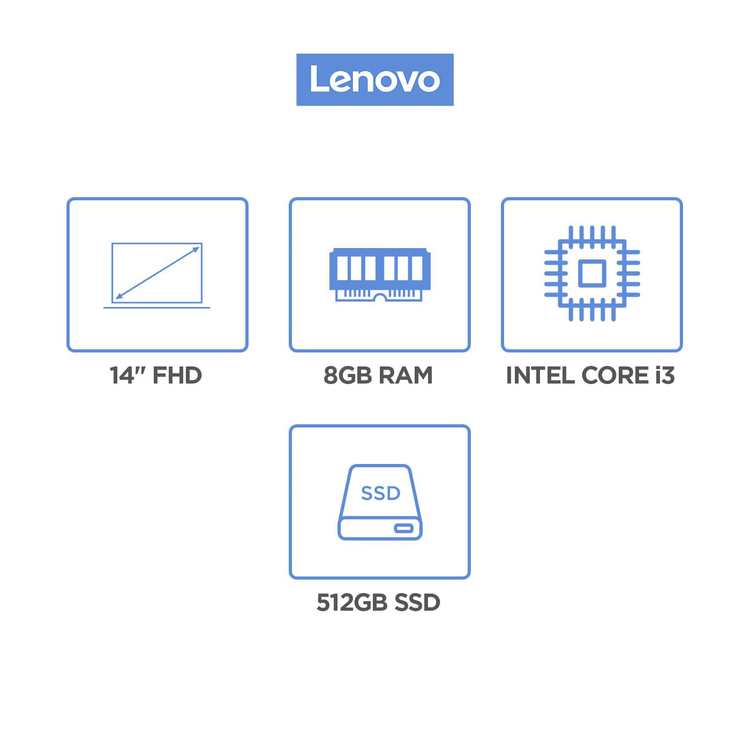 Computador Portátil LENOVO 14" Pulgadas IdeaPad 3 - Intel CI3 - RAM 8GB - Disco SSD 512GB - Azul