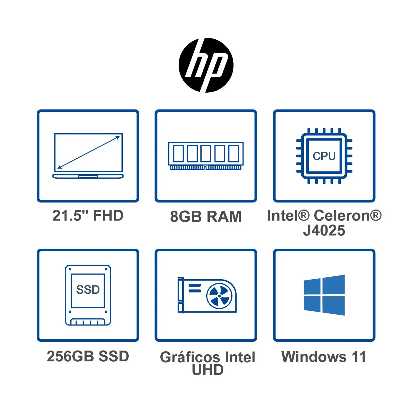 Computador All in One HP 21.5" Pulgadas dd2006la - Intel Celeron - RAM 8GB - Disco SSD 256 GB - Negro