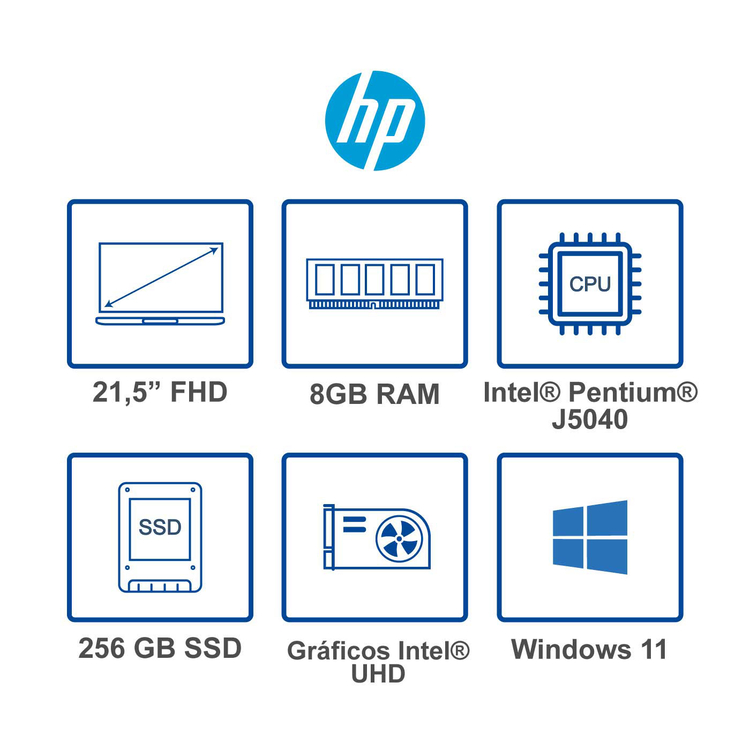 Computador All in One HP 21.5" Pulgadas dd2014la - Intel Pentium - RAM 8GB - Disco SSD 256 GB - Negro