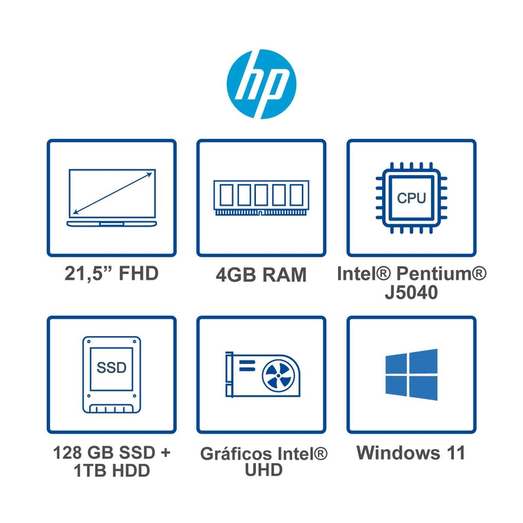 Computador All in One HP 21.5" Pulgadas dd2013la - Intel Pentium - RAM 4GB - Disco SSD 128 GB + Disco HDD 1 TB - Negro