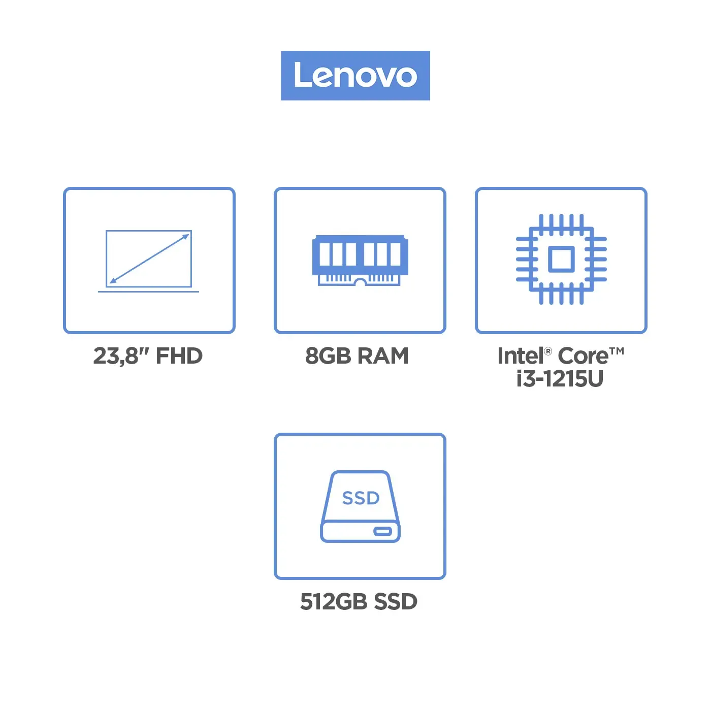 Computador All In One LENOVO 23,8" Pulgadas AIO 3 - Intel Core i3 - RAM 8GB - Disco SSD 512GB - Negro