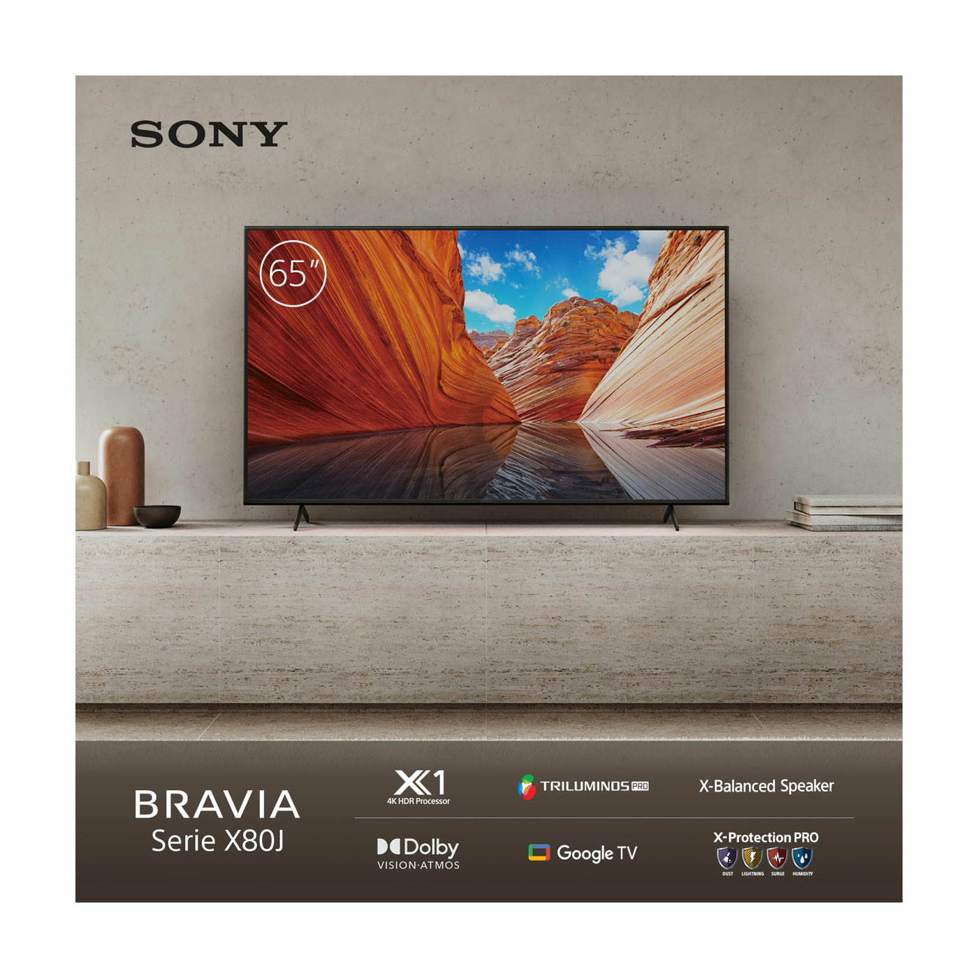 TV SONY 65" Pulgadas 164 cm KD-65X80J 4K-UHD LED Smart TV Google