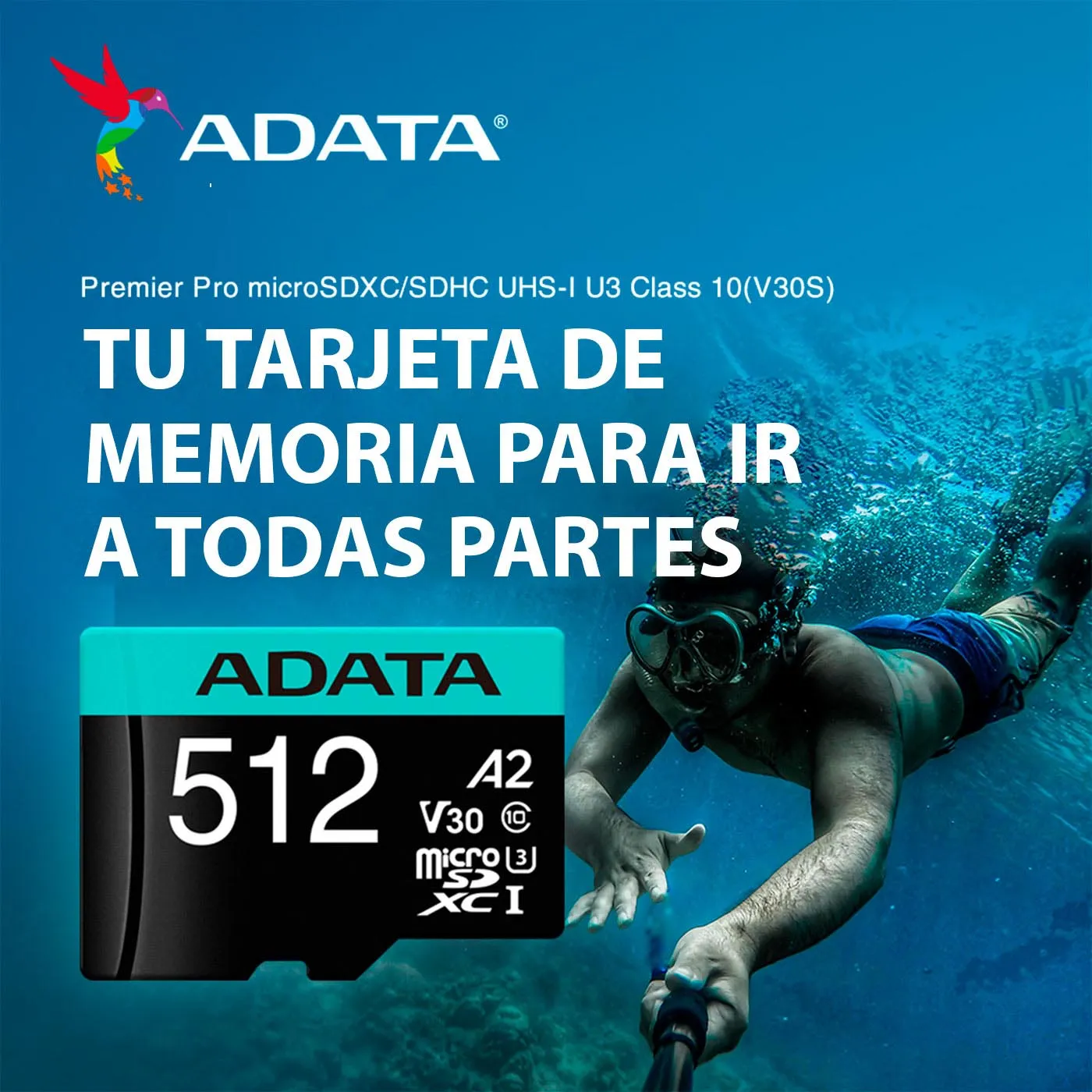 Memoria Micro SD ADATA 512GB + Adaptador Clase 10 V30 A2