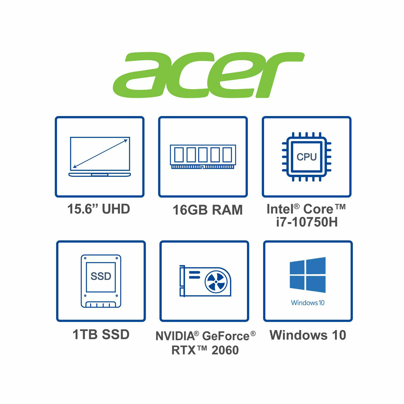 Computador Portátil ACER ConceptD 15.6" Pulgadas 74FS - Intel Core i7 - RAM 16GB - Disco SSD 1 TB - Blanco