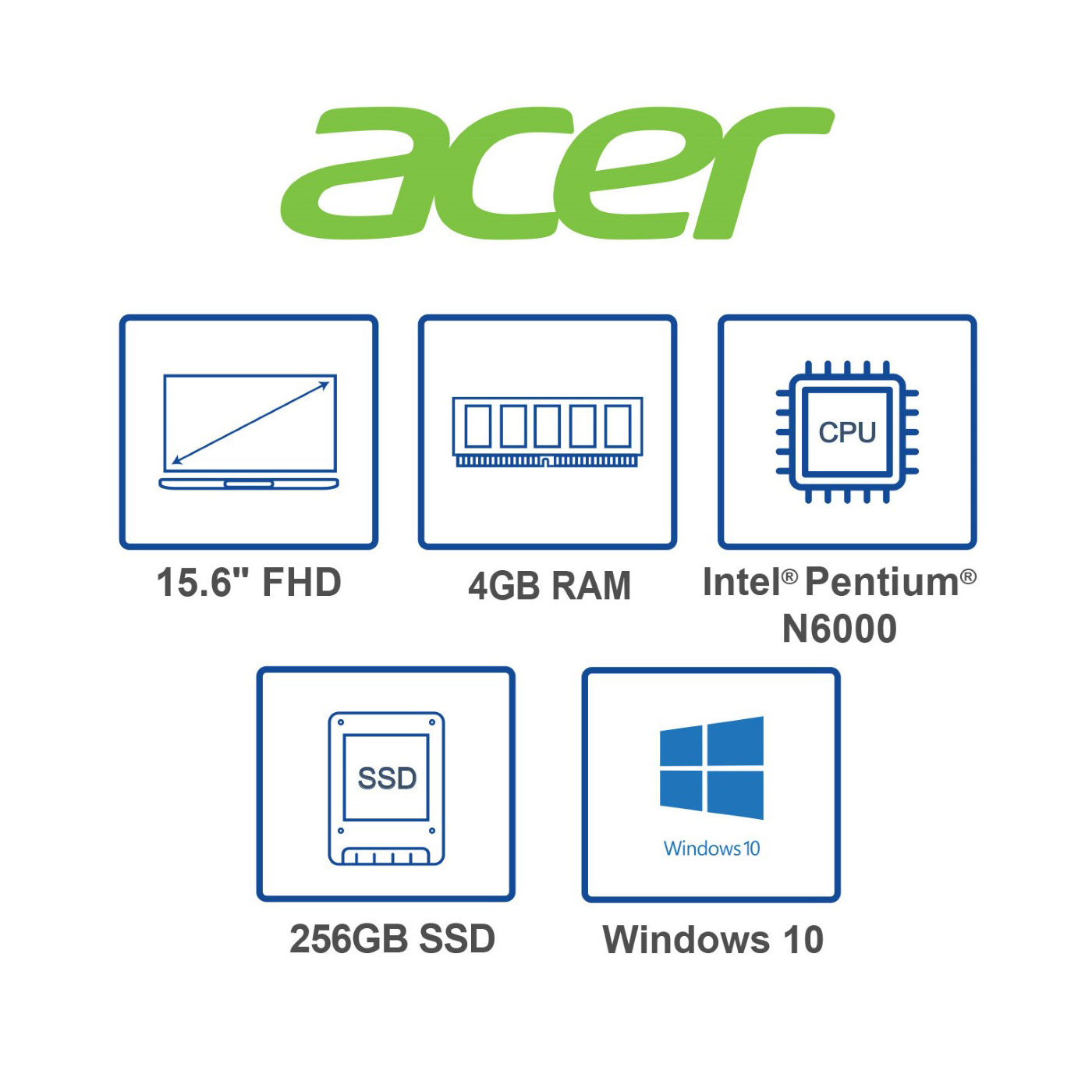 Computador Portátil ACER 15.6" Pulgadas P4Q2 - Intel Pentium - RAM 4GB - Disco SSD 256GB - Plateado