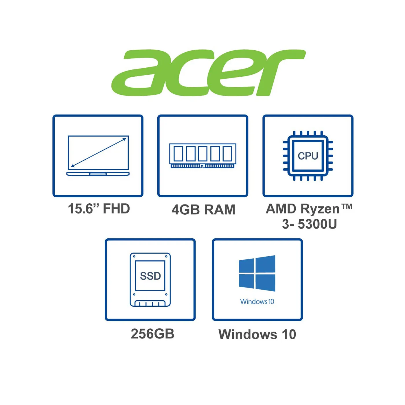 Computador Portátil ACER ASPIRE 5 15.6" Pulgadas R6HW - AMD Ryzen3 - RAM 4GB - Disco SSD 256GB - Negro