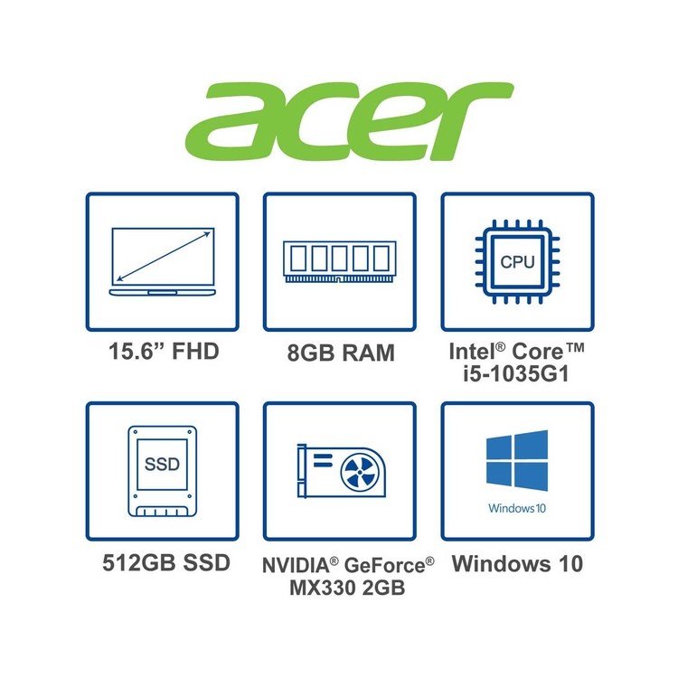 Computador Portátil ACER 15.6" Pulgadas 5865 Intel Core i5 - RAM 8GB - Disco SSD 512GB - Negro