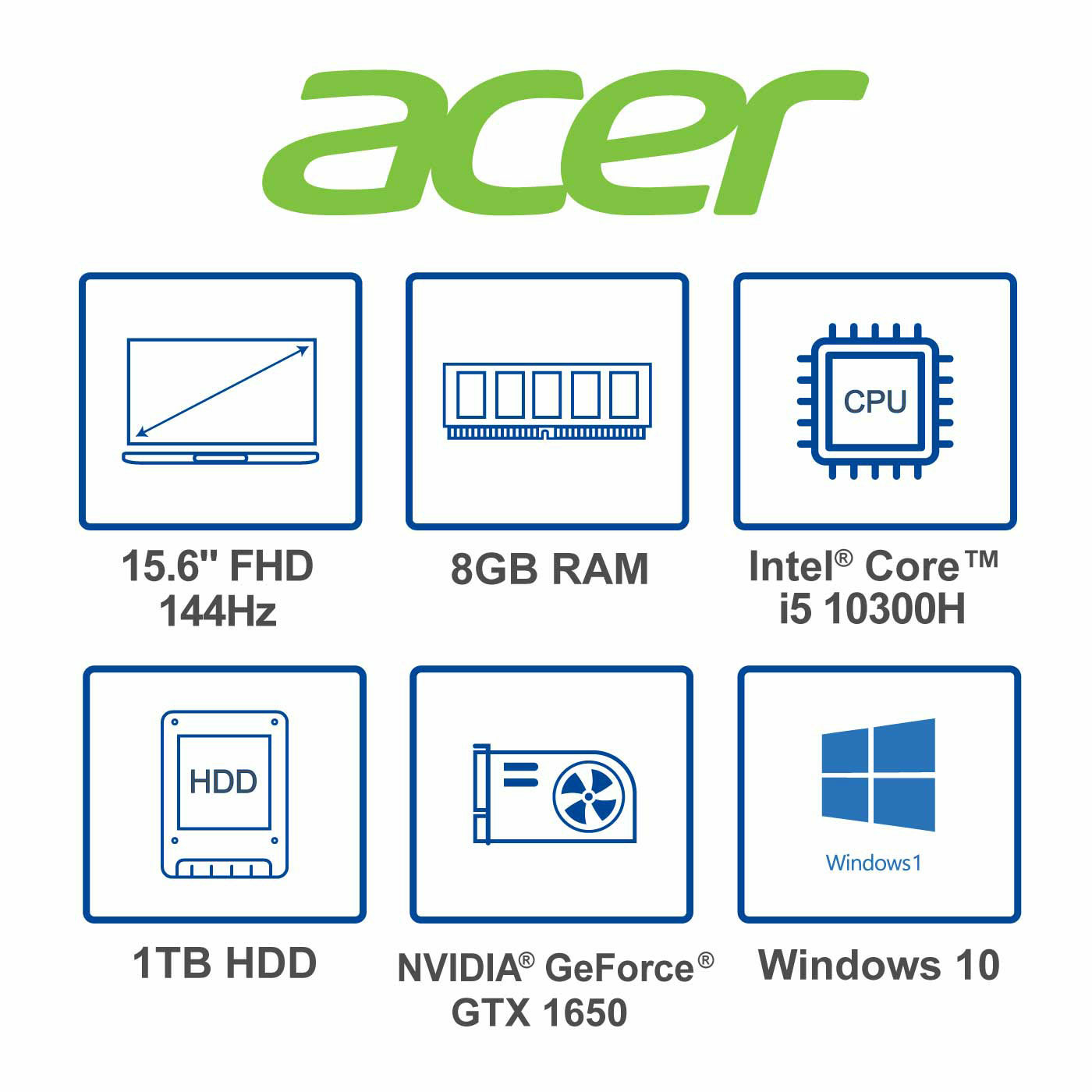 Computador Portatil Gamer ACER NITRO 15.6" Pulgadas 52B9 - Intel Core i5 - RAM 8GB - Disco HDD 1TB - Negro
