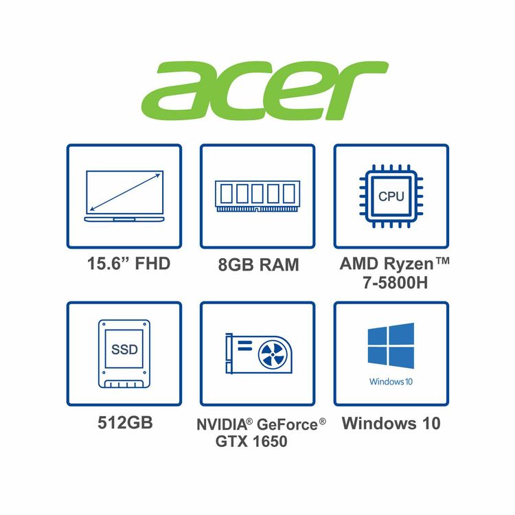 Computador Portátil Gamer ACER 15.6" Pulgadas R226 - AMD Ryzen7 - RAM 8GB - Disco SSD 512GB - Negro