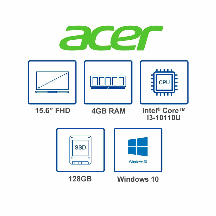 Computador Portátil ACER 15.6" Pulgadas 32DB - Intel Core i3 - RAM 4GB - Disco SSD 128GB - Plateado