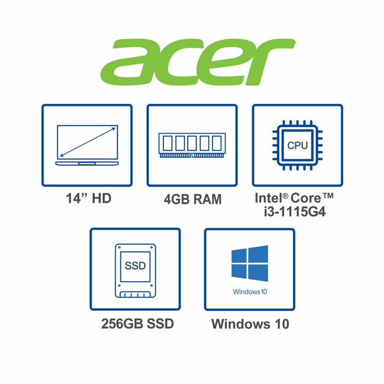 Computador Portátil ACER ASPIRE 5 14" Pulgadas 37MK Intel Core i3 - RAM 4GB - Disco SSD 256GB - Plateado